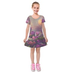 Floral Blossoms  Kids  Short Sleeve Velvet Dress by Internationalstore