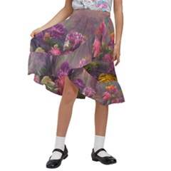 Floral Blossoms  Kids  Ruffle Flared Wrap Midi Skirt by Internationalstore