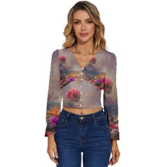Floral Blossoms  Long Sleeve V-neck Top by Internationalstore