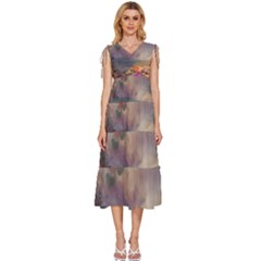Floral Blossoms  V-neck Drawstring Shoulder Sleeveless Maxi Dress by Internationalstore