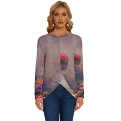 Floral Blossoms  Long Sleeve Crew Neck Pullover Top by Internationalstore