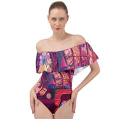 Fantasy  Off Shoulder Velour Bodysuit  by Internationalstore