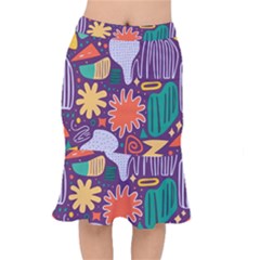 Colorful Shapes On A Purple Background Short Mermaid Skirt by LalyLauraFLM