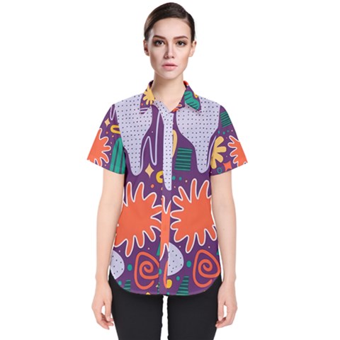 Colorful Shapes On A Purple Background Women s Short Sleeve Shirt by LalyLauraFLM