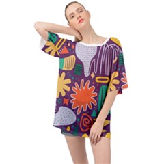 Colorful Shapes On A Purple Background Oversized Chiffon Top by LalyLauraFLM