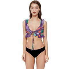 Colorful Shapes On A Purple Background Low Cut Ruffle Edge Bikini Top by LalyLauraFLM