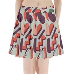 Shapes In Retro Colors On A Green Background Pleated Mini Skirt by LalyLauraFLM