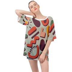 Shapes In Retro Colors On A Green Background Oversized Chiffon Top by LalyLauraFLM
