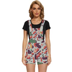 Shapes In Retro Colors On A Green Background Short Overalls by LalyLauraFLM