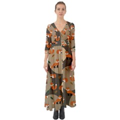 Fox Pattern Button Up Boho Maxi Dress by Pakjumat