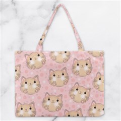 Cat Pattern Pink Cartoon Zipper Medium Tote Bag by Pakjumat