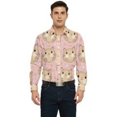 Cat Pattern Pink Cartoon Men s Long Sleeve  Shirt by Pakjumat