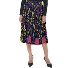 Flower Pattern Design Classic Velour Midi Skirt  by Pakjumat