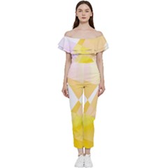 Abstract T- Shirt Yellow Chess Cell Abstract Pattern T- Shirt Bardot Ruffle Jumpsuit by EnriqueJohnson