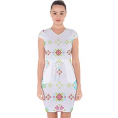 Christmas Cross Stitch Pattern Effect Holidays Symmetry Capsleeve Drawstring Dress  by Sarkoni
