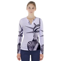 Funny Statue Of Liberty Parody V-neck Long Sleeve Top by Sarkoni
