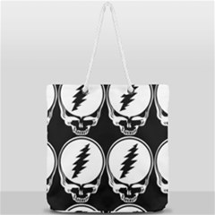 Black And White Deadhead Grateful Dead Steal Your Face Pattern Full Print Rope Handle Tote (large) by Sarkoni