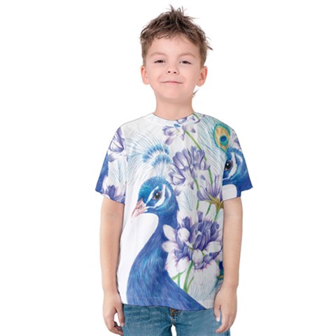Peacock Kids  Cotton T-shirt by uniart180623