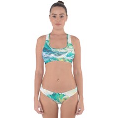 Waves Ocean Sea Tsunami Nautical Painting Cross Back Hipster Bikini Set by uniart180623