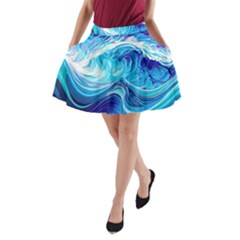 Tsunami Waves Ocean Sea Nautical Nature Water A-line Pocket Skirt by uniart180623
