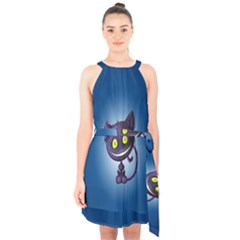 Cats Funny Halter Collar Waist Tie Chiffon Dress by Ket1n9