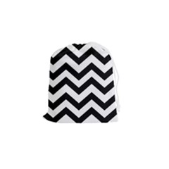 Black And White Chevron Drawstring Pouch (small) by Ket1n9