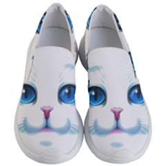 Cute White Cat Blue Eyes Face Women s Lightweight Slip Ons by Ket1n9