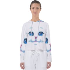 Cute White Cat Blue Eyes Face Women s Slouchy Sweat by Ket1n9