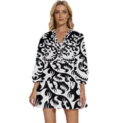 Ying Yang Tattoo V-neck Placket Mini Dress by Ket1n9