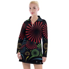 Fireworks With Star Vector Women s Long Sleeve Casual Dress by Ket1n9