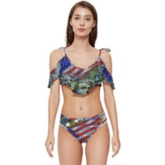 Usa United States Of America Images Independence Day Ruffle Edge Tie Up Bikini Set	 by Ket1n9