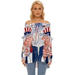 United States Of America Images Independence Day Off Shoulder Chiffon Pocket Shirt by Ket1n9