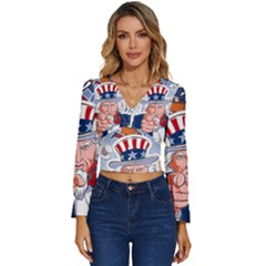 United States Of America Images Independence Day Long Sleeve V-neck Top by Ket1n9