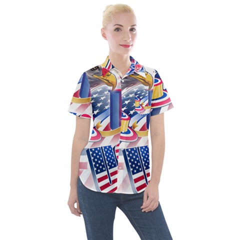 United States Of America Usa  Images Independence Day Women s Short Sleeve Pocket Shirt by Ket1n9