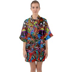 Art Color Dark Detail Monsters Psychedelic Half Sleeve Satin Kimono  by Ket1n9