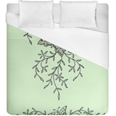 Illustration Of Butterflies And Flowers Ornament On Green Background Duvet Cover (king Size) by Ket1n9