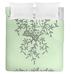 Illustration Of Butterflies And Flowers Ornament On Green Background Duvet Cover Double Side (queen Size) by Ket1n9