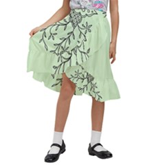 Illustration Of Butterflies And Flowers Ornament On Green Background Kids  Ruffle Flared Wrap Midi Skirt by Ket1n9