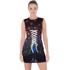 Beautiful Peacock Feather Lace Up Front Bodycon Dress by Ket1n9
