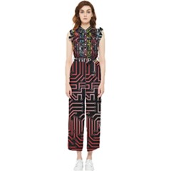 Circuit Board Seamless Patterns Set Women s Frill Top Chiffon Jumpsuit by Ket1n9