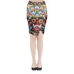 Wood Sculpture Bali Logo Midi Wrap Pencil Skirt by Ket1n9