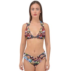 Wood Sculpture Bali Logo Double Strap Halter Bikini Set by Ket1n9