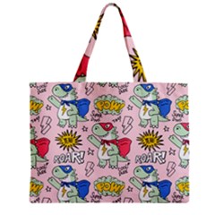 Seamless-pattern-with-many-funny-cute-superhero-dinosaurs-t-rex-mask-cloak-with-comics-style-inscrip Zipper Mini Tote Bag by Ket1n9