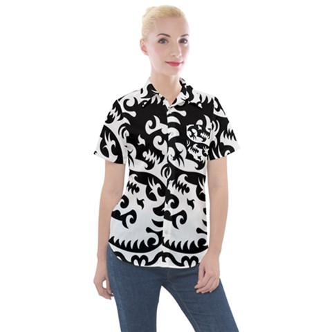 Ying Yang Tattoo Women s Short Sleeve Pocket Shirt by Ket1n9