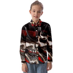 Confederate Flag Usa America United States Csa Civil War Rebel Dixie Military Poster Skull Kids  Long Sleeve Shirt by Ket1n9