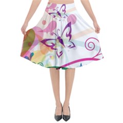 Butterfly Vector Art Flared Midi Skirt by Ket1n9