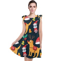 Funny Christmas Pattern Background Tie Up Tunic Dress by Ket1n9