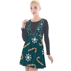Christmas Seamless Pattern With Candies Snowflakes Plunge Pinafore Velour Dress by Ket1n9