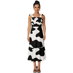 Animal-print-black-and-white-black Tie-strap Tiered Midi Chiffon Dress by Ket1n9