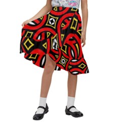 Traditional Art Pattern Kids  Ruffle Flared Wrap Midi Skirt by Ket1n9